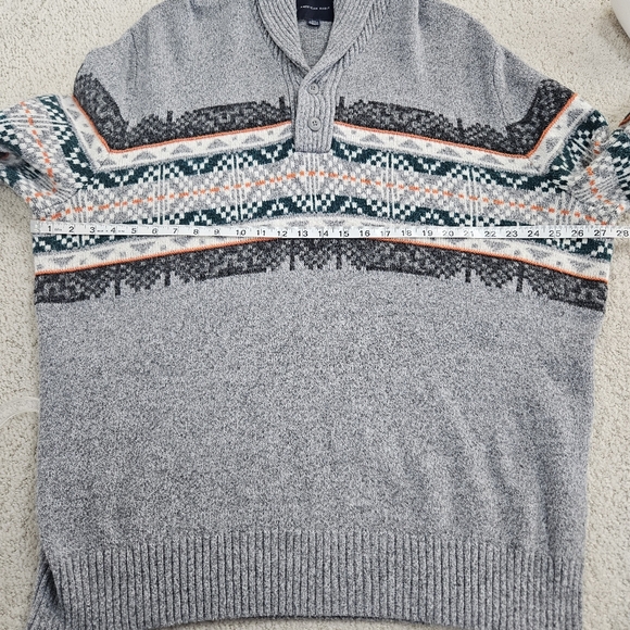 American Eagle Sweater Shawl Collar Pullover Fair Isle Nordic Gray Mens XXXL - Picture 7 of 8